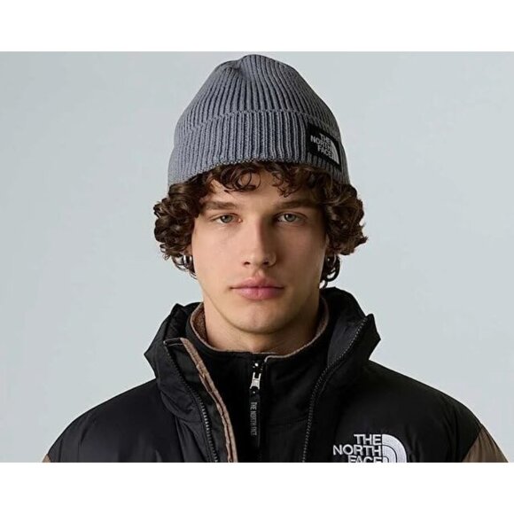 The North Face Men Grey Heather Cuffed Beanie Classic Fit Rib Knit Winter Hat - Picture 2 of 3